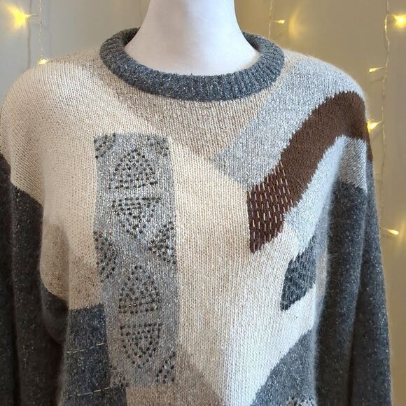 NWT Vintage 90s Segue Sweater Silk Angora Gray Beaded Size S - Picture 3 of 9